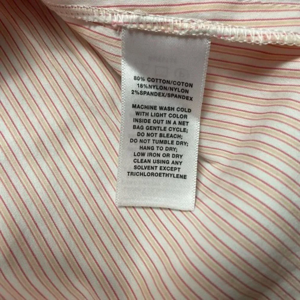 Lafayette 148 Orange White Striped 3/4 Sleeve Button Front Stretch Shirt Sz‎ S - Picture 5 of 7